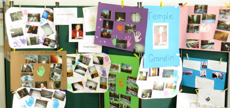 Collage der Schüler/innen aus Recherchen zum Leben von Temple Grandin