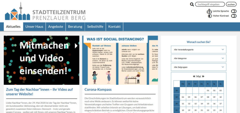 Screenshot der neuen Website des Stadtteilzentrums Prenzlauer Berg
